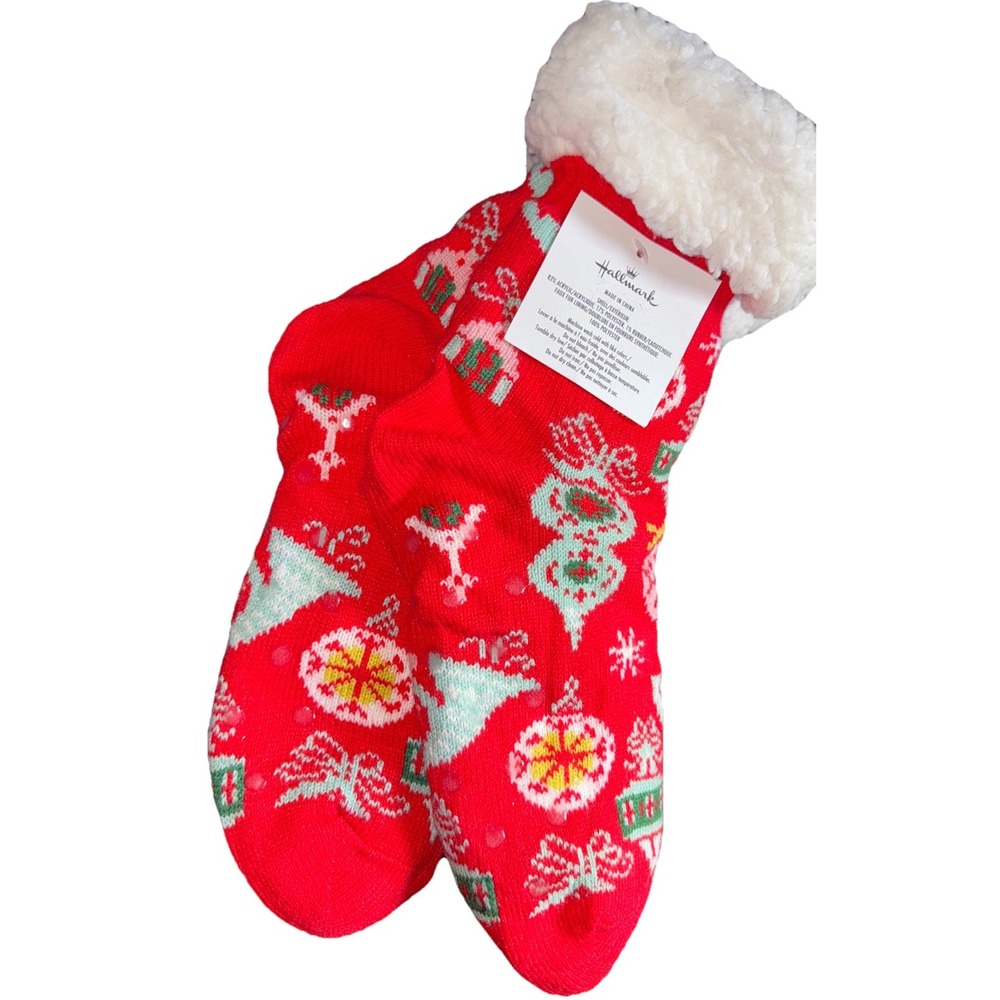 Hallmark Slipper Socks Sherpa Lined Christmas Movie Non Skid Cozy Ornaments NWT